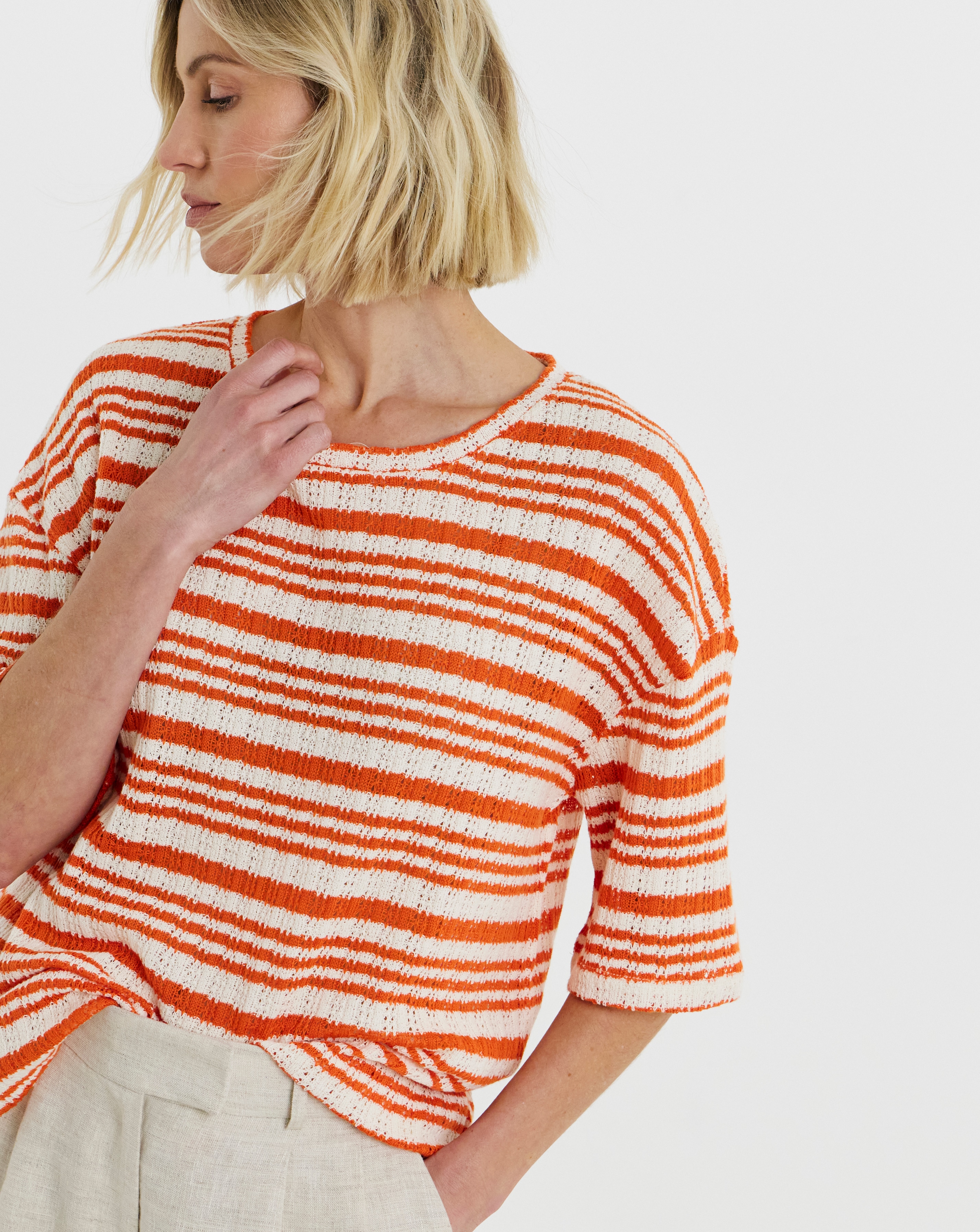 New In - Textured Stripe Half Sleeve Top