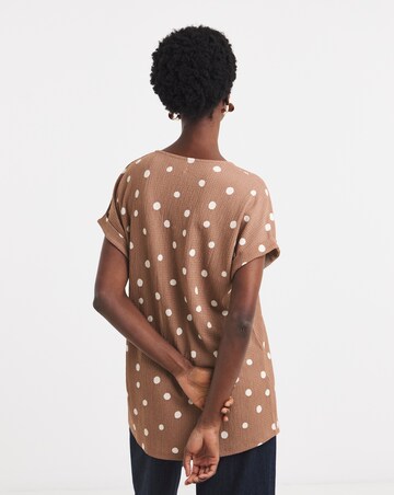 Textured V-Neck Zip Front Longline Top