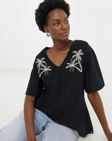 Embroidered Yoke Longline Top