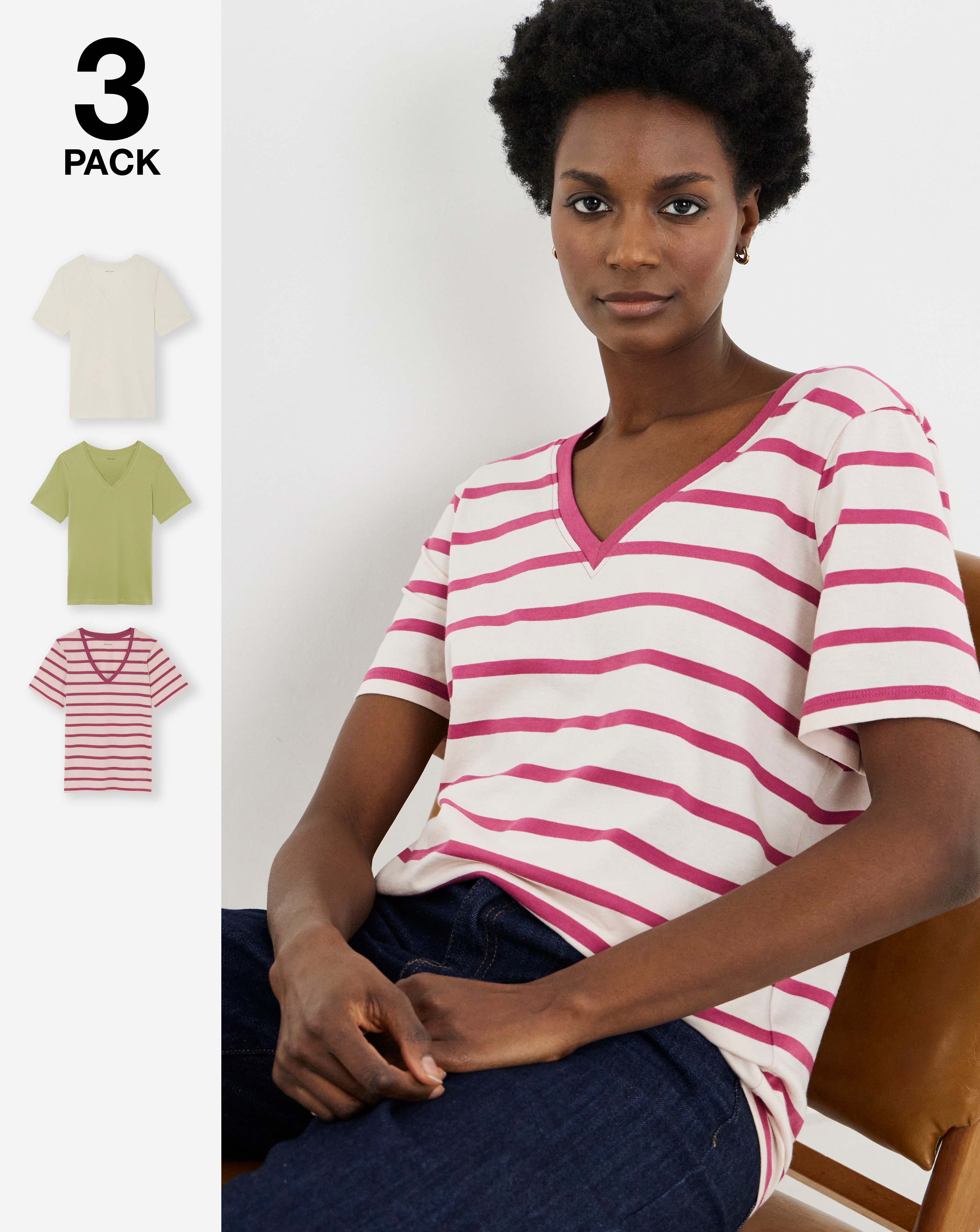 3 Pack V-Neck Short Sleeve T-Shirt