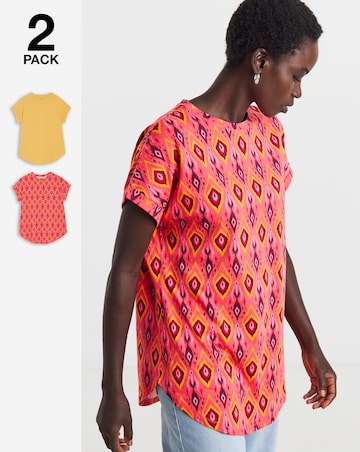 2 Pack Short Sleeve Curved Hem Longline Top