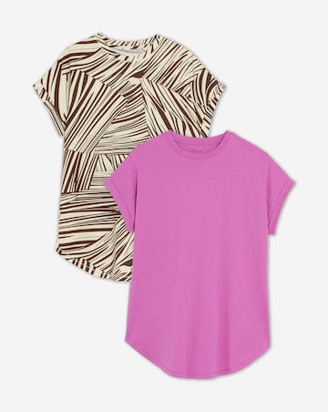 2 Pack Short Sleeve Curved Hem Longline Top