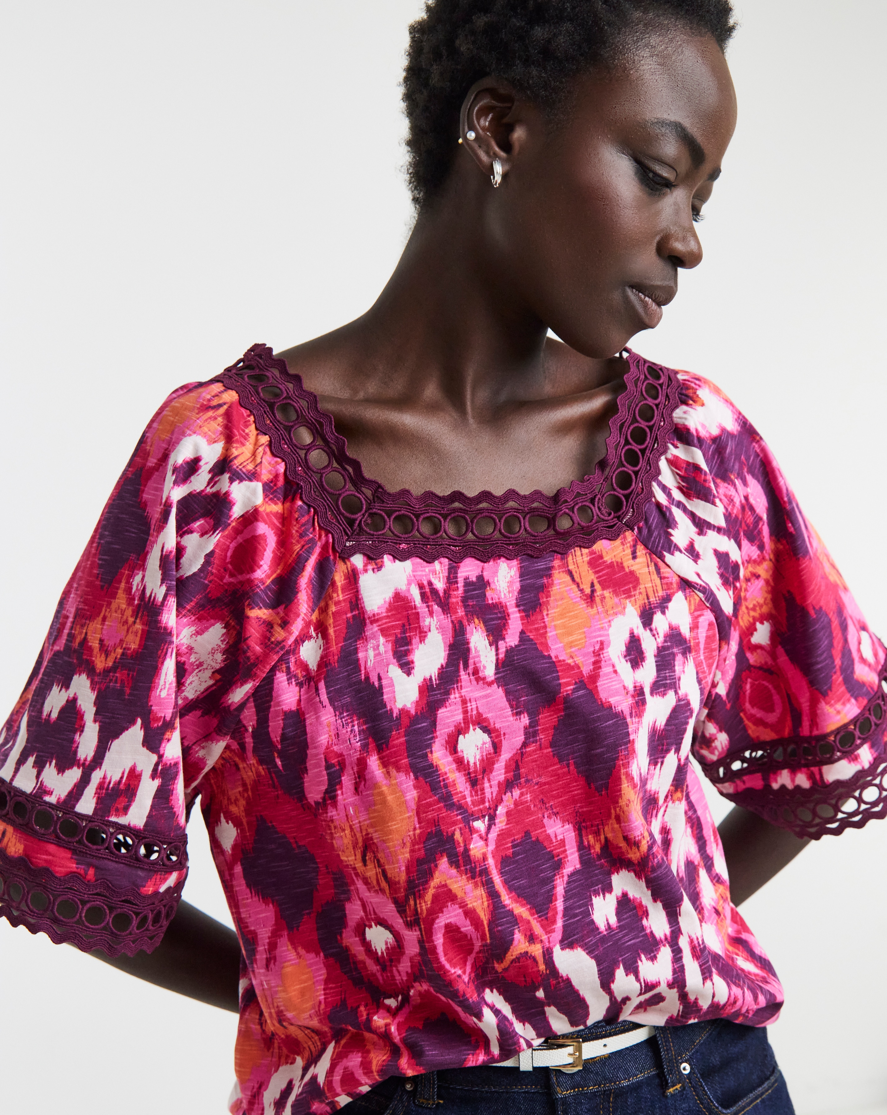 New In - Square Neck Broderie Sleeve Top