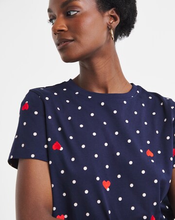 Navy Heart Embroidered Crew Neck T-Shirt