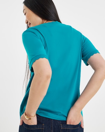 Turquoise Scallop V-Neck T-Shirt