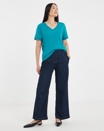 Turquoise Scallop V-Neck T-Shirt