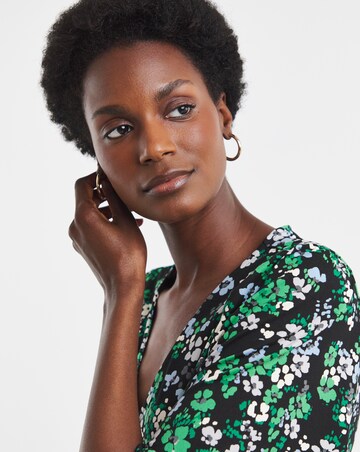 Floral Print Angel Sleeve V Neck Button Through Longline Top