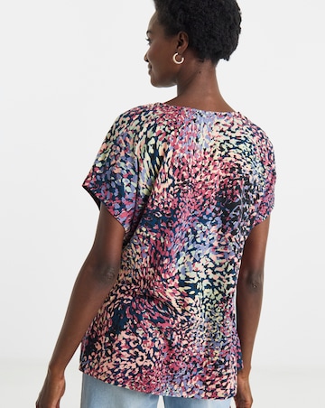 Multi-Coloured Printed V Neck Short Sleeve Top