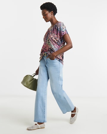 Multi-Coloured Printed V Neck Short Sleeve Top