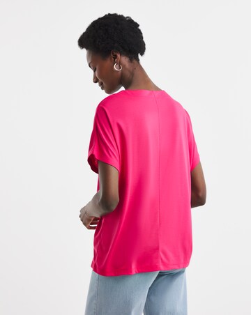 Pink Pleated V Neck Grown on Sleeve Top