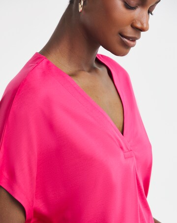 Pink Pleated V Neck Grown on Sleeve Top