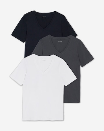 Black, White & Charcoal 3 Pack V Neck Short Sleeve T-Shirts