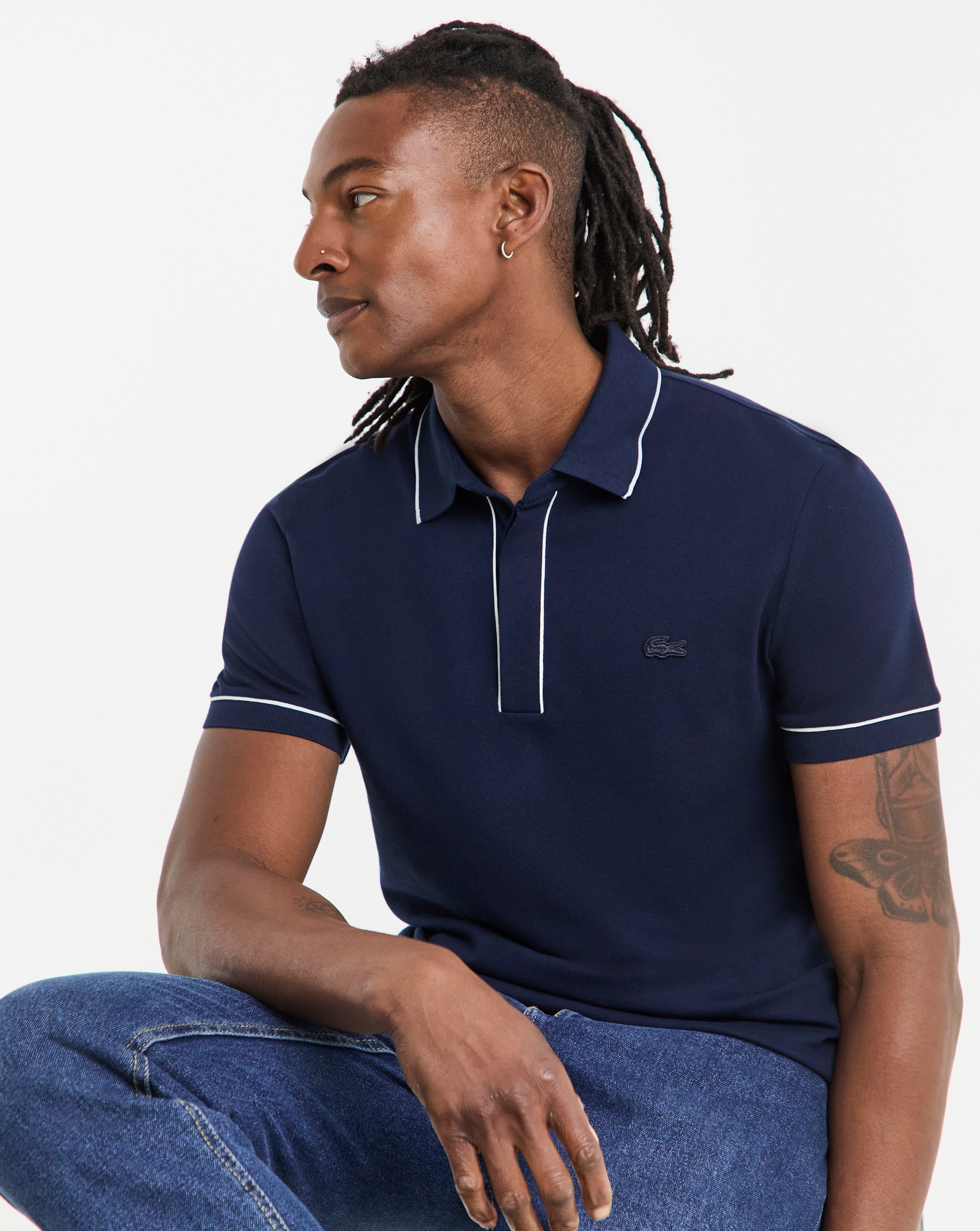 New In - Lacoste Short Sleeve Tipped Polo - Navy