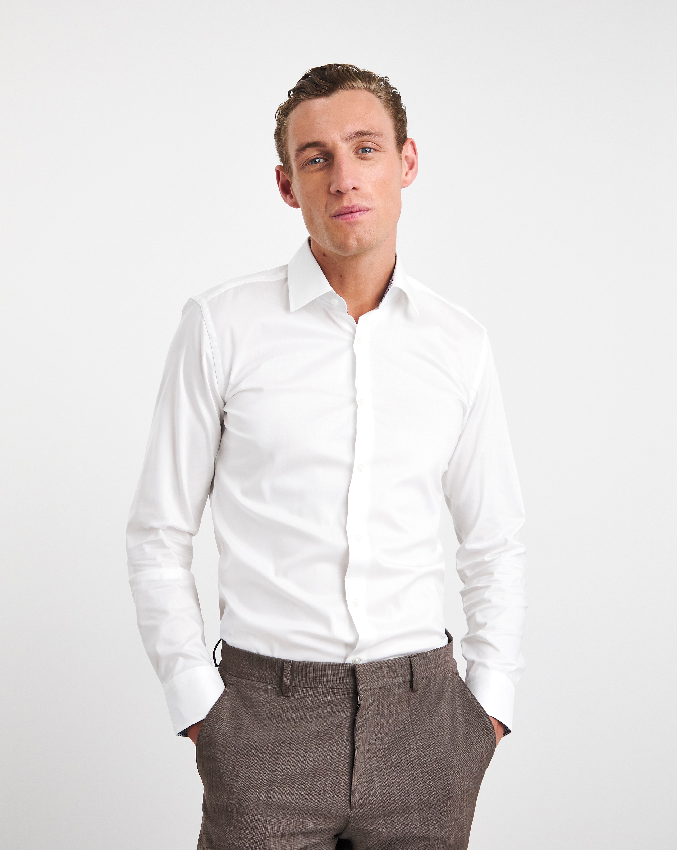 BOSS Long Sleeve Slim Fit White Shirt