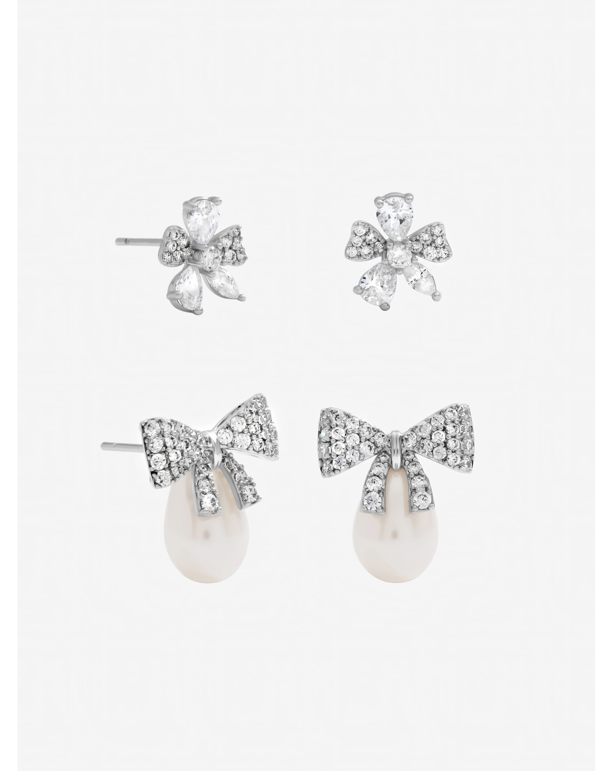 Pearl Pave Bow Earrings - Pack of 2