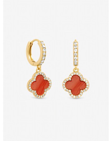Jon Richard Gold Plated and Coral Clover Huggie Earrings