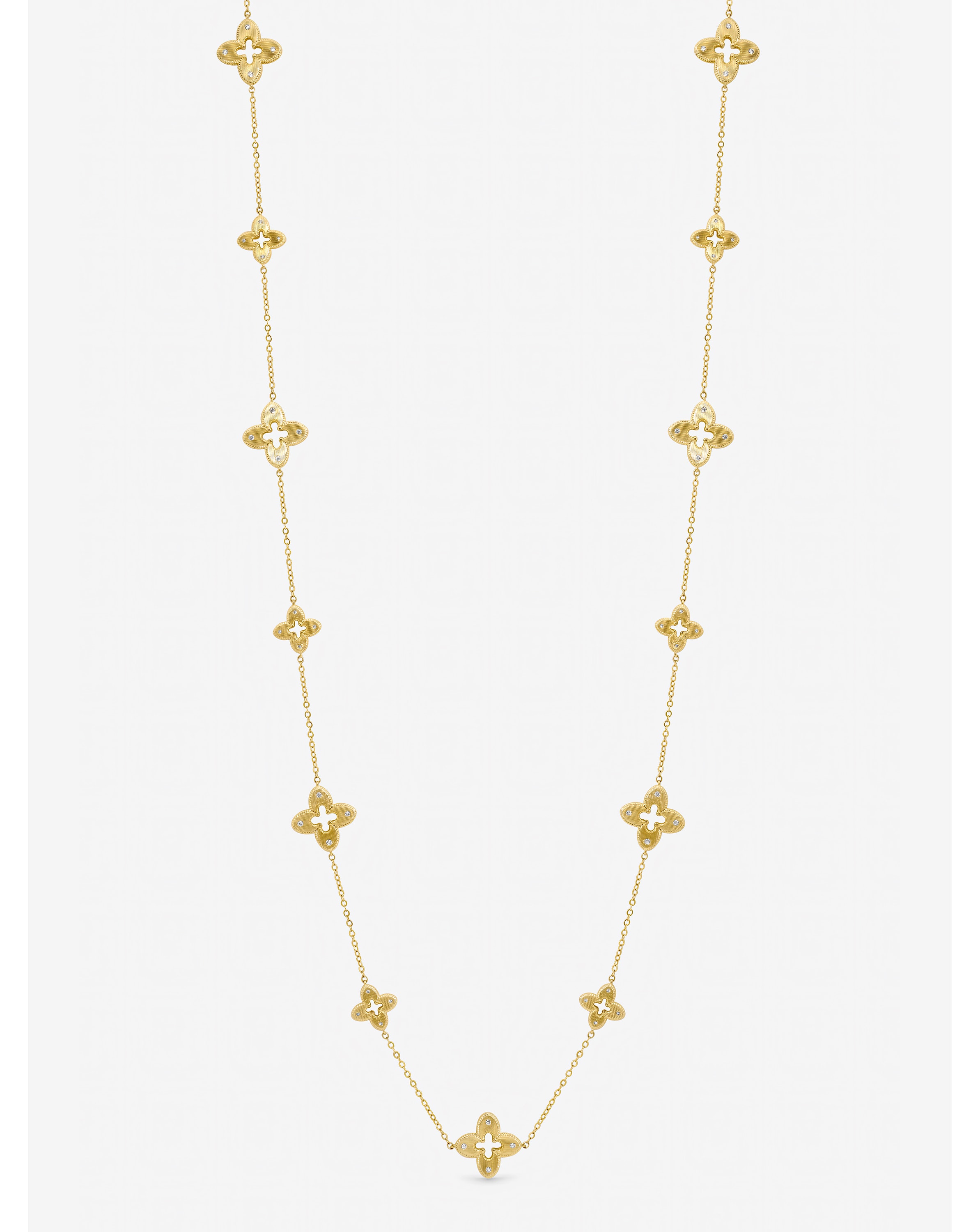 Gold Crystal Clover Long Necklace