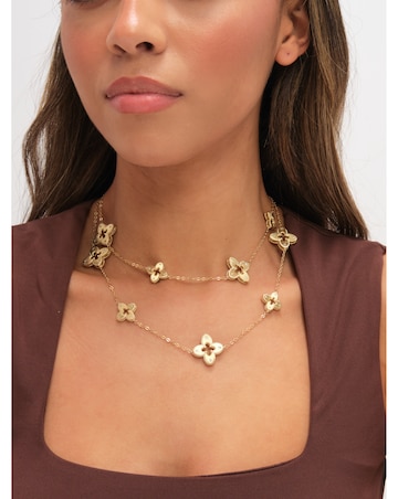 Jon Richard Gold Plated Textured Crystal Clover Long Necklace