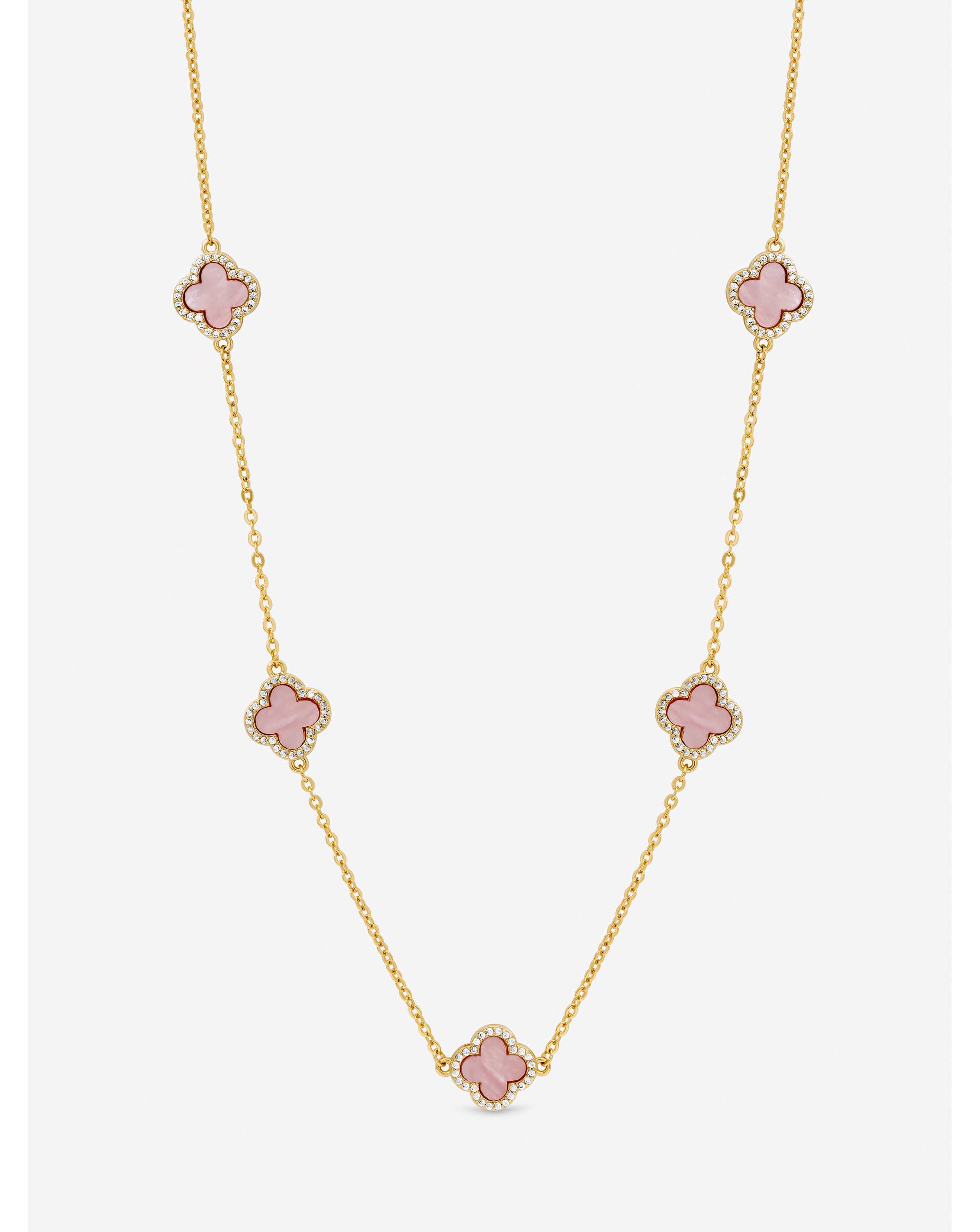 Gold Plated Pink Clover Necklace