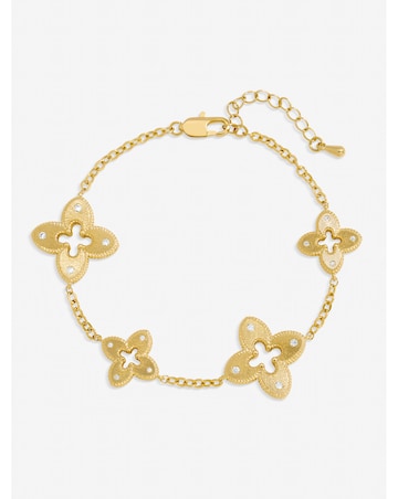 Jon Richard Gold Plated Textured Crystal Clover Bracelet
