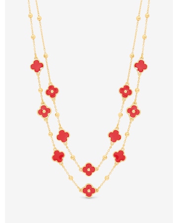 Mood Gold Plated and Coral Clover Double Row Necklace
