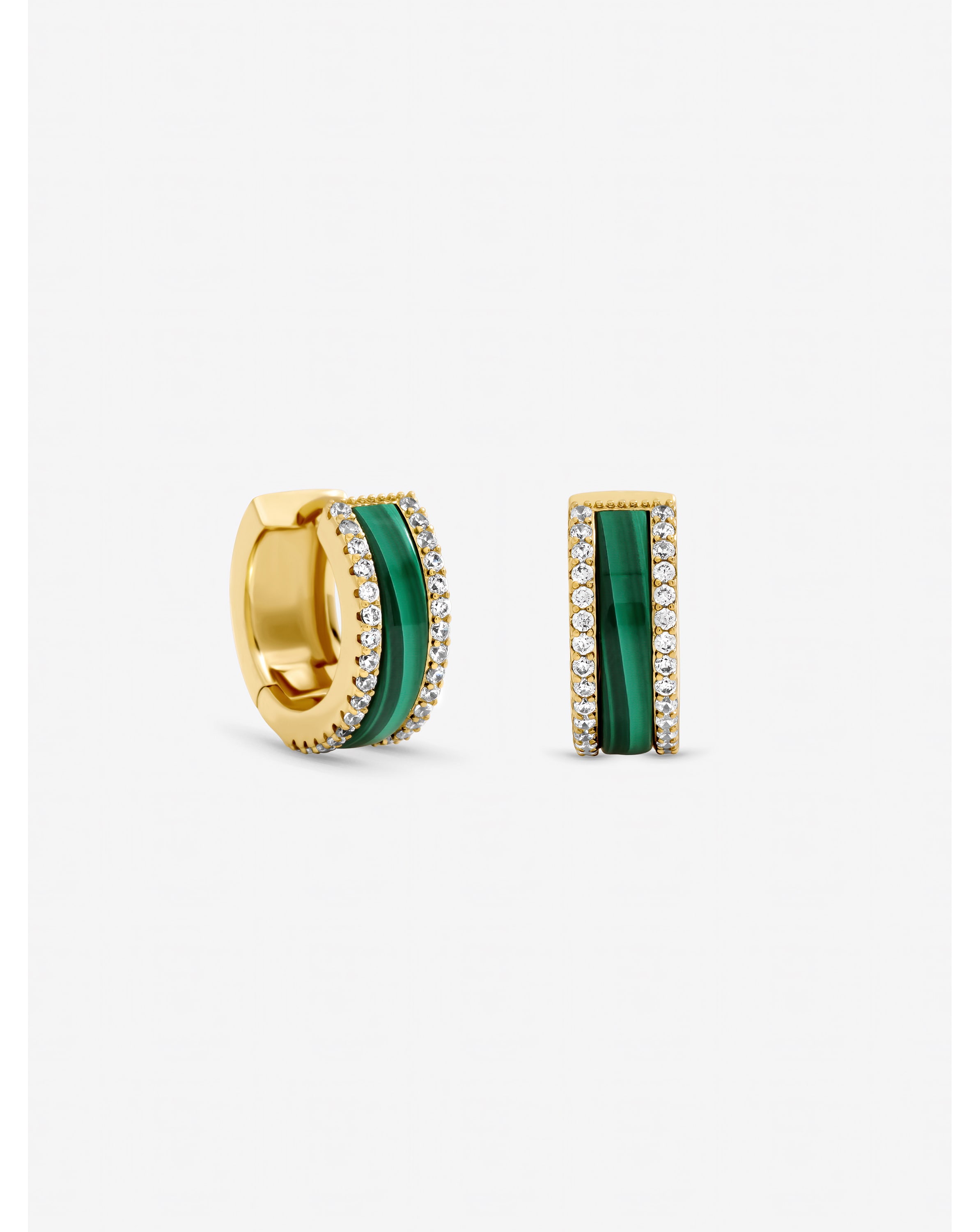 Gold Plated Crystal Malachite Hoops