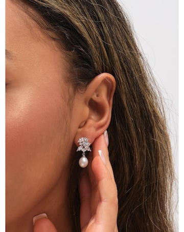 Jon Richard Rhodium Plated Crystal and Freshwater Pearl Earrings