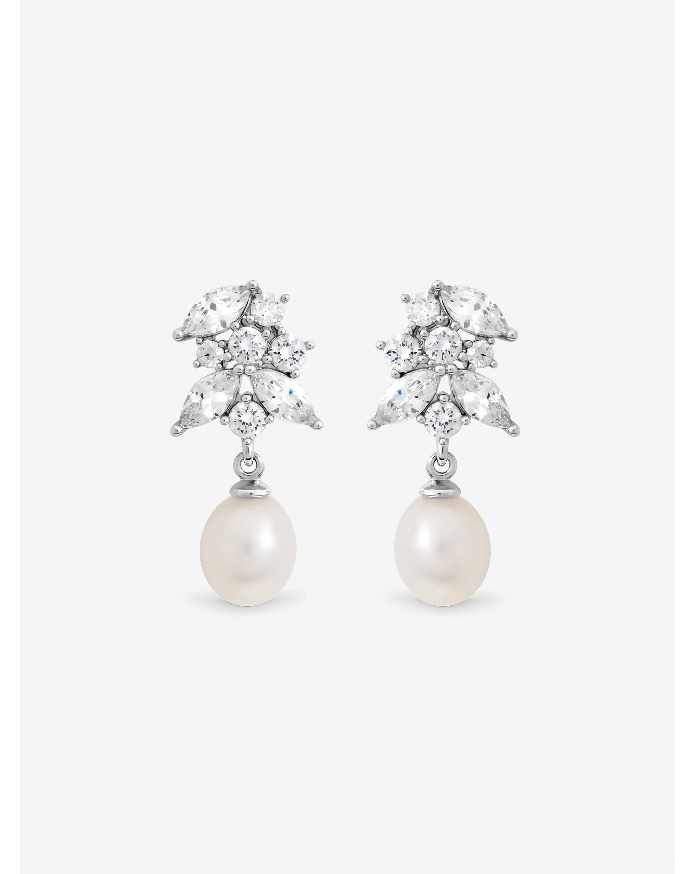 Rhodium Freshwater Pearl Earrings