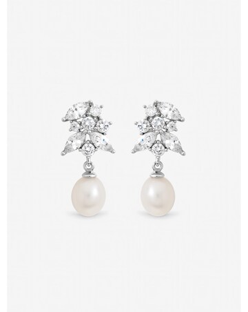 Jon Richard Rhodium Plated Crystal and Freshwater Pearl Earrings