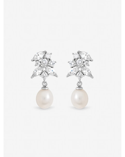 Jon Richard Rhodium Plated Crystal and Freshwater Pearl Earrings