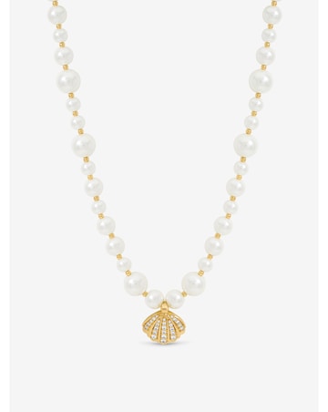Inicio Gold Plated Pearl and Crystal Shell Necklace - Gift Pouch