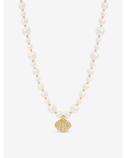 Inicio Gold Plated Pearl and Crystal Shell Necklace - Gift Pouch