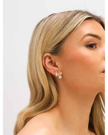 Jon Richard Gold Plated Satin Butterfly and Pearl Drop Earrings