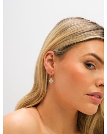 Jon Richard Gold Plated and Pave Clover Huggie Earrings