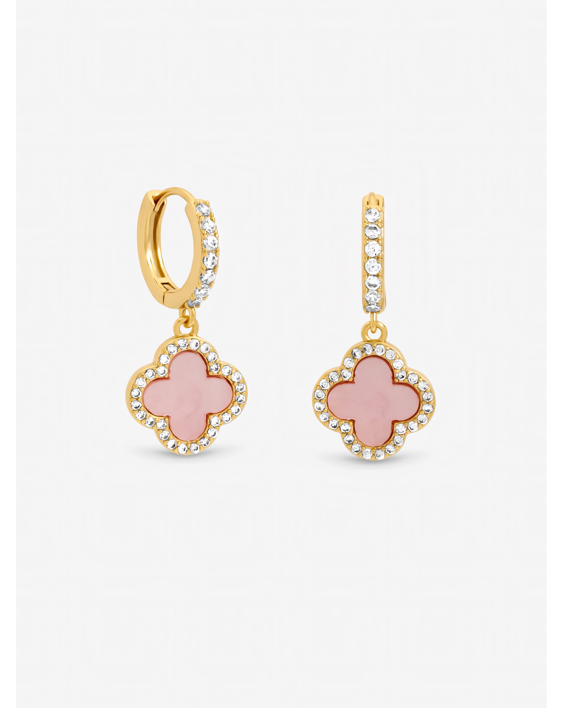 Gold Plated Pink Clover Huggie Earrings