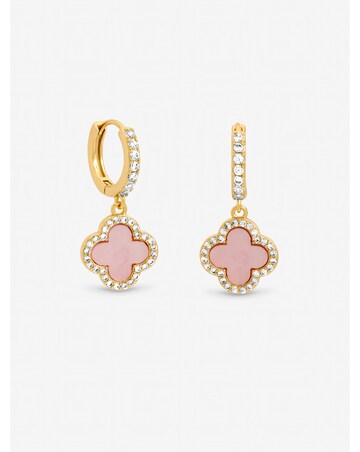 Jon Richard Gold Plated and Pink Clover Huggie Earrings