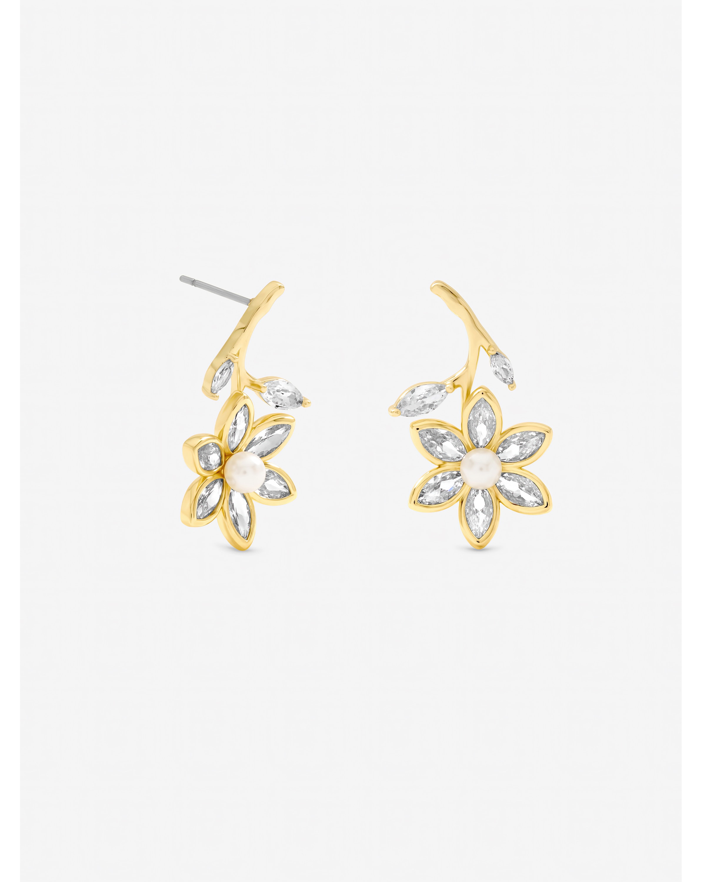 Gold Crystal Pearl Flower Earrings