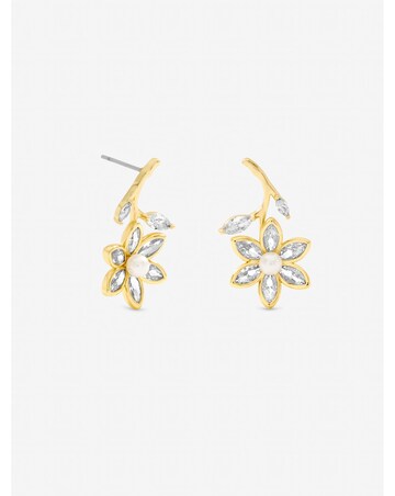 Jon Richard Gold Plated Crystal and Pearl Flower Drop Earrings