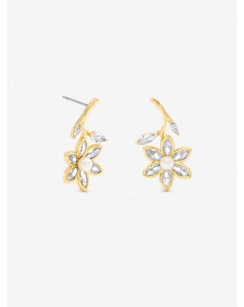 Jon Richard Gold Plated Crystal and Pearl Flower Drop Earrings