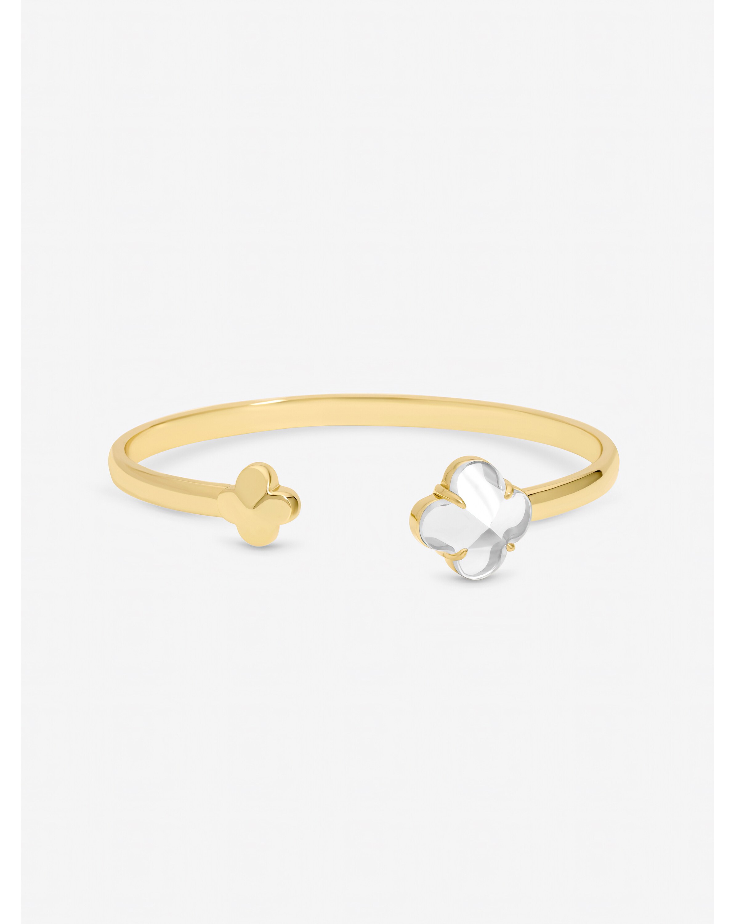 Gold Polished and Crystal Clover Bangle