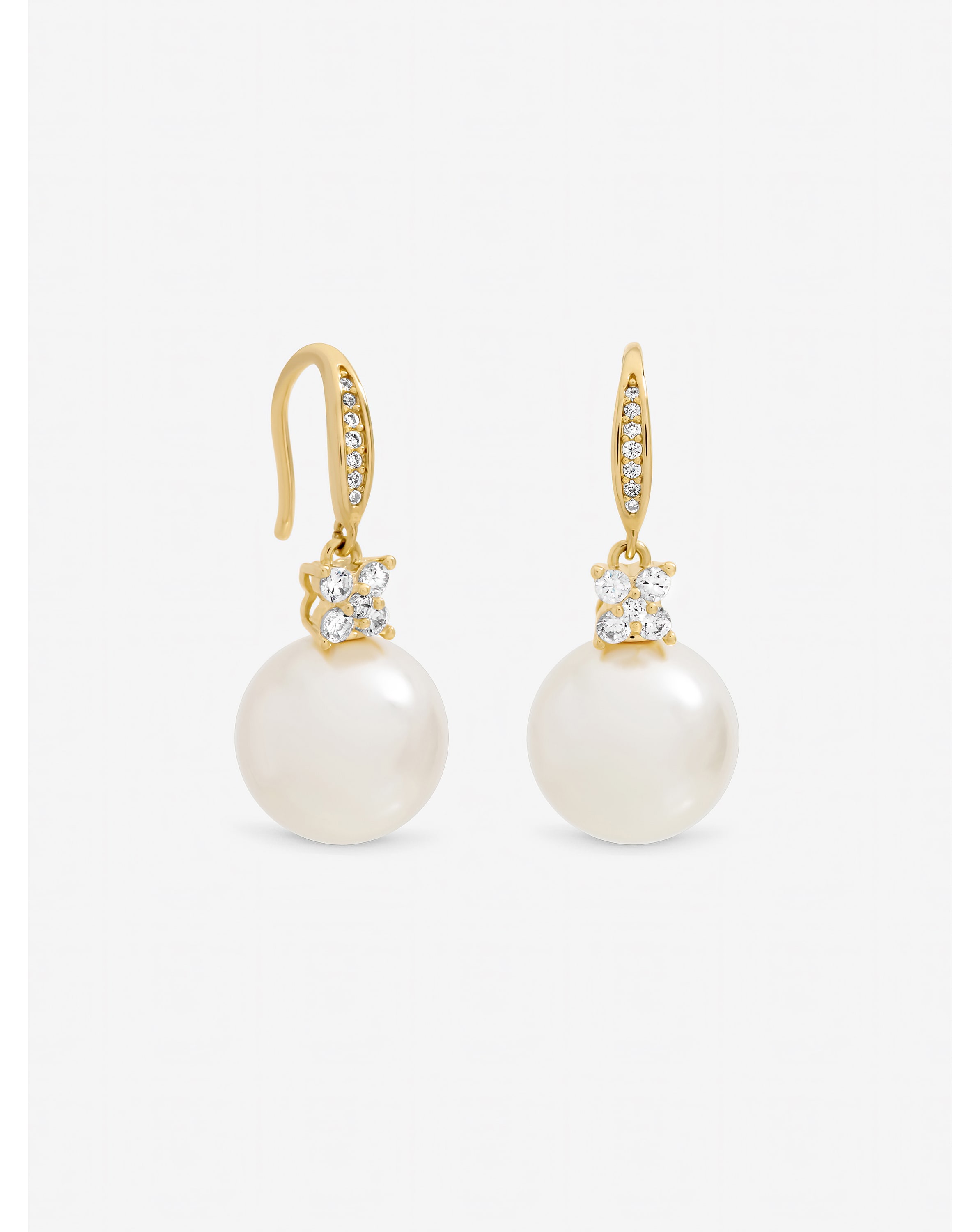 Gold Plated Pave and Pearl Drop Earrings