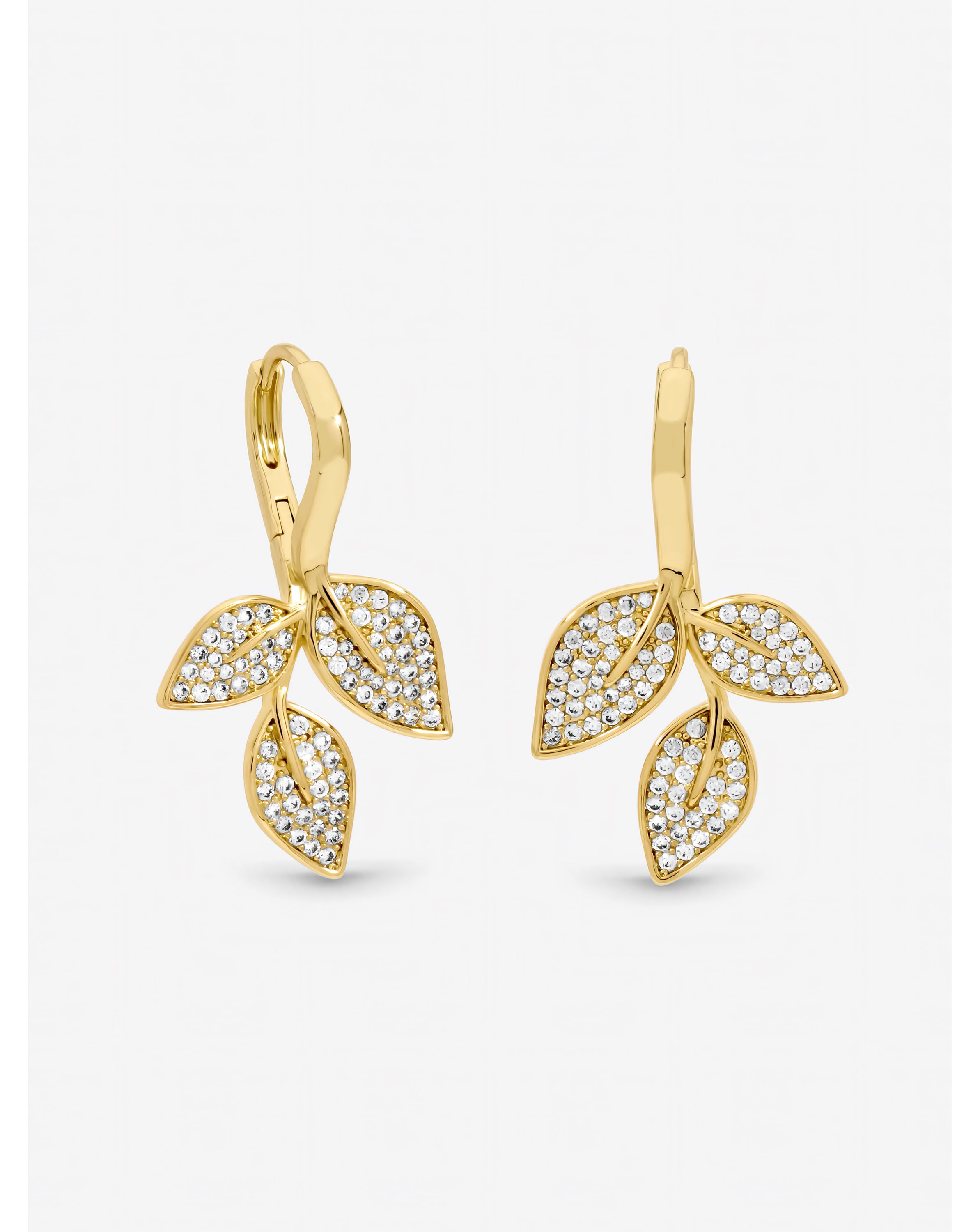 Gold Plated CZ Leaf Earrings