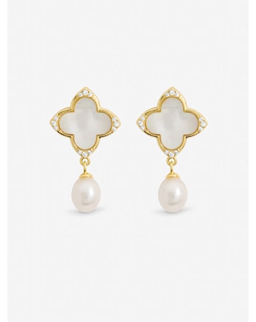 Jon Richard Gold Plated Mother of Pearl and Pearl Clover Earrings