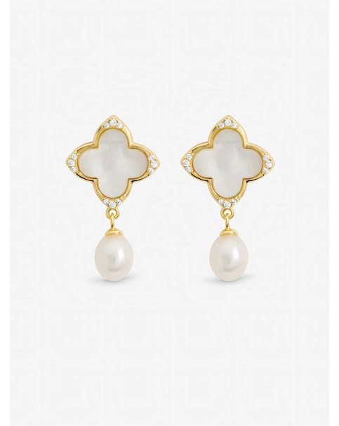 Jon Richard Gold Plated Mother of Pearl and Pearl Clover Earrings