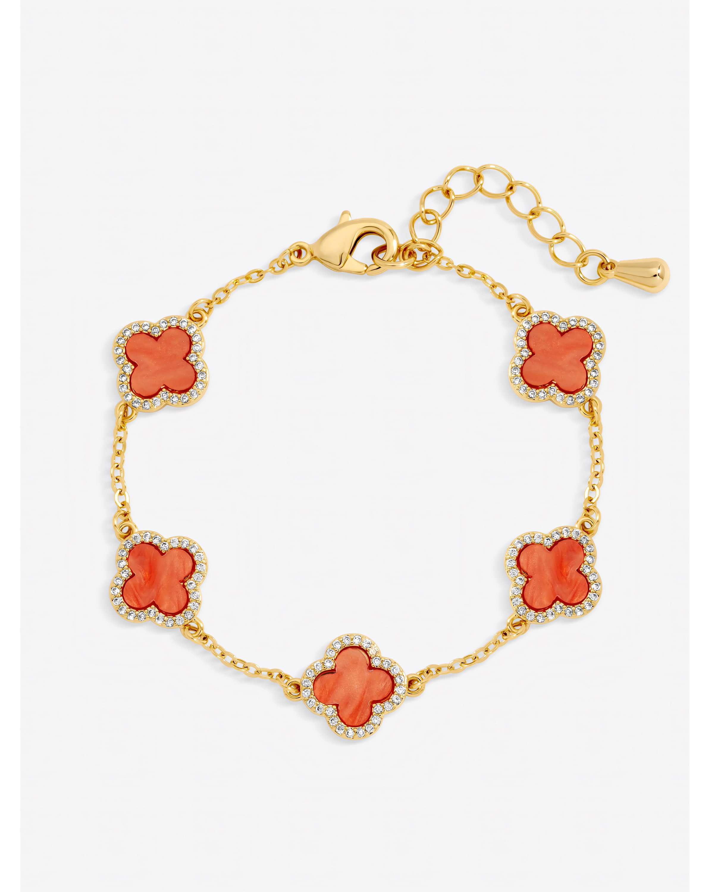Gold Plated Coral Clover Bracelet