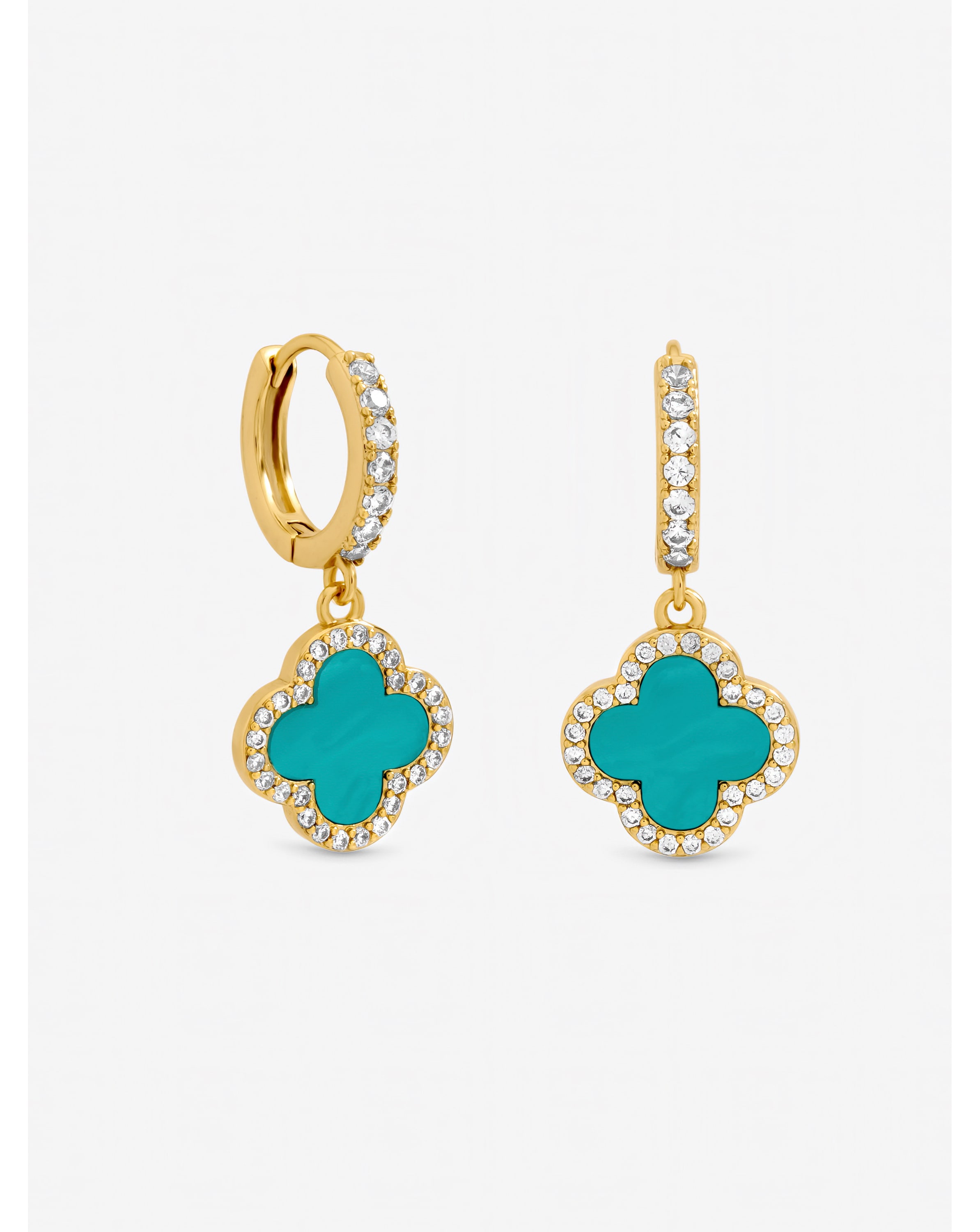 Gold Plated Blue Clover Huggie Earrings