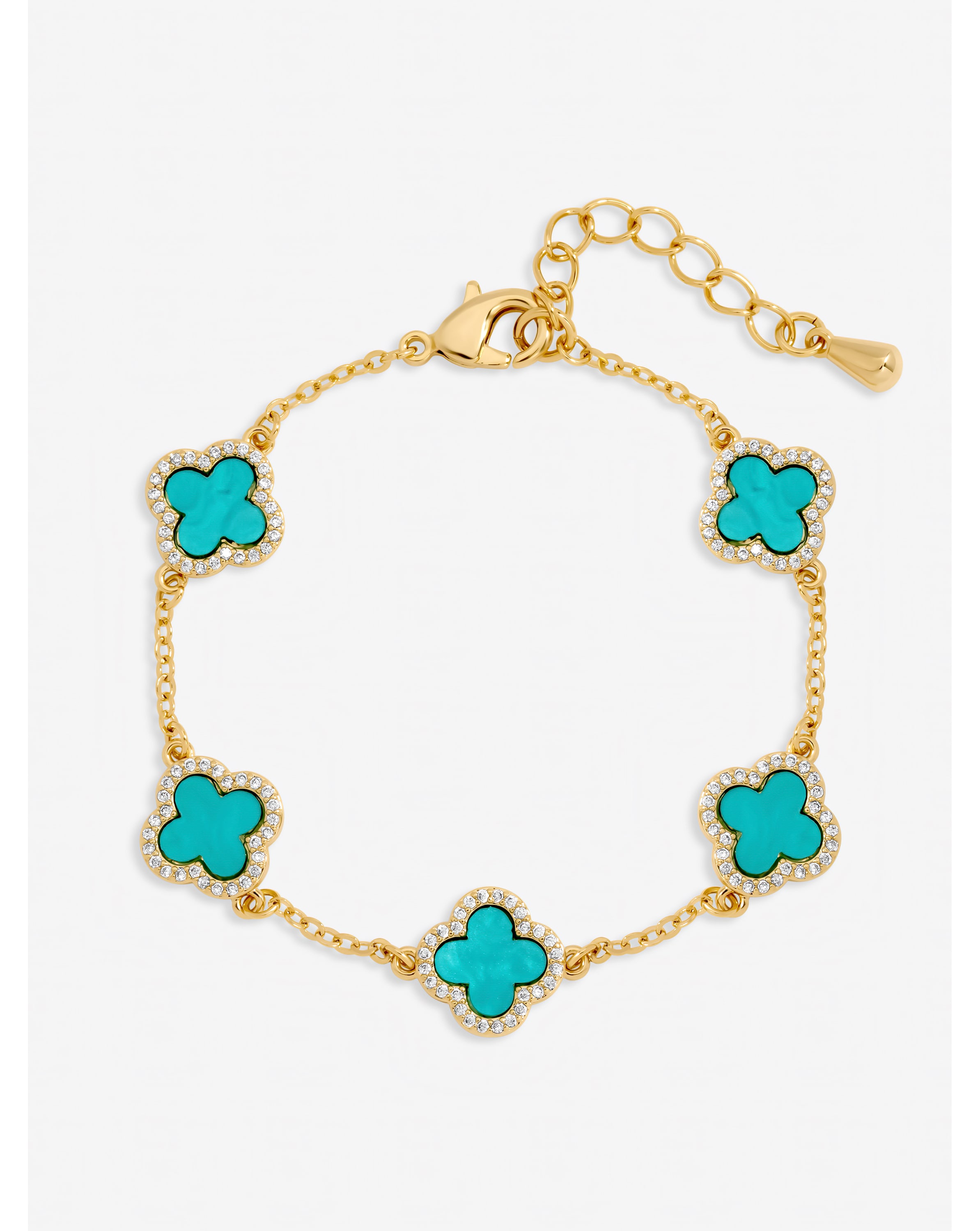 Gold Turquoise Clover Station Bracelet