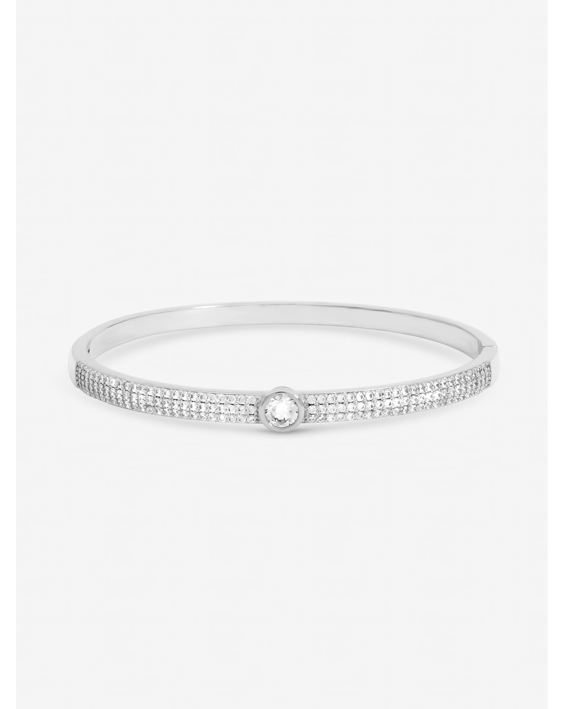 Silver Plated Crystal Pave Stone Bangle