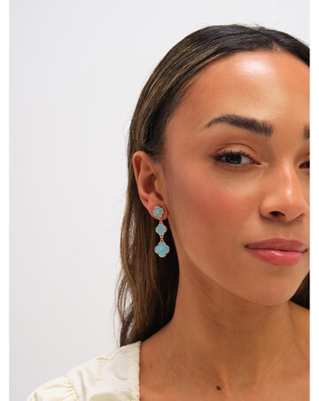 Mood Gold Plated and Turquoise Clover Drop Earrings