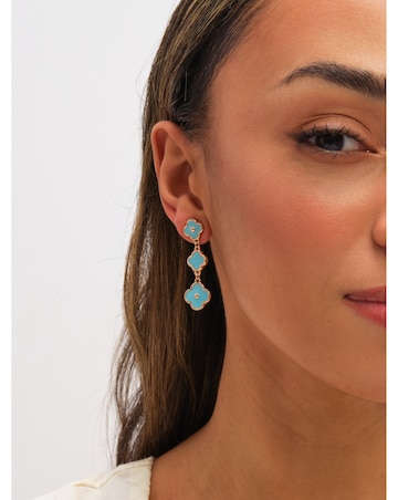 Mood Gold Plated and Turquoise Clover Drop Earrings